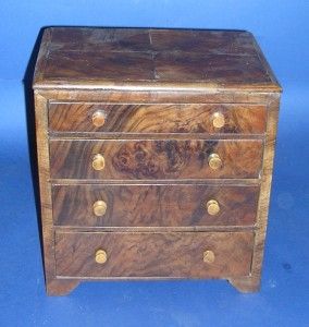 VINTAGE WALNUT MINIATURE CHEST OF FOUR GRADUATING DRAWERS