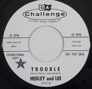  Rockabilly Psych Garage 45 Hedley and Lee Trouble Challenge