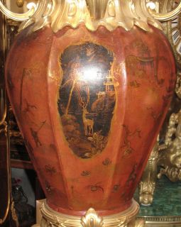 Henri Picard Pair Antique Napoleon III Red Japanesque Ormolu Bronze