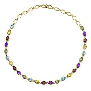  Sterling Silver Multi Gemstone Necklace, 18 Jewelry: 