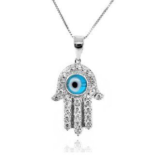 Zirconia Evil Eye HAMSA Pendant Necklace   18 Jewelry: 