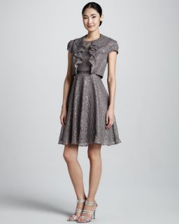 48LX Kay Unger New York Lace & Sequined Fit and Flare Dress & Ruffle