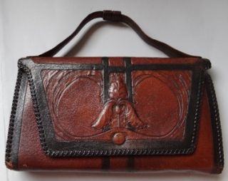  Roycroft Kranz Signed Kaser Art Leather Shop Handbag Purse, c.1915