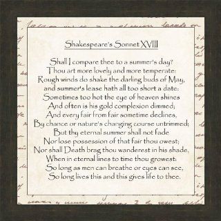 Shakespeares Sonnet 18 by Unknown Framed Art, Size 16 X
