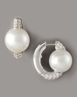 O5094 Assael Pearl & Diamond Huggie Earrings