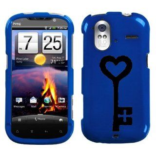 black heart key design on royal blue phone case for htc