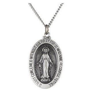 Sterling Silver 30.00X20.00 Mm Miraculous Medal W/ 24 Inch