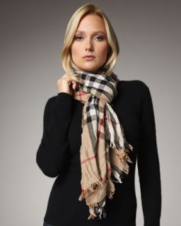 Burberry Giant Check Crinkle Scarf, Camel   