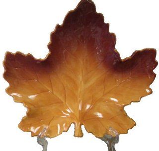 13.5 Inch Painted Ceramic Maple Leaf Serving Platter