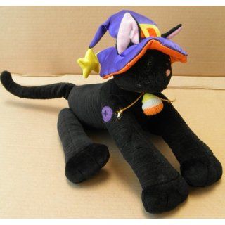 Patched Up Black Cat with Witch Hat Stuffed Animal Plush