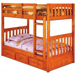  Bedroom Furniture Bunk Bed Double Twin Bunk Bed Wooden Honey Finish