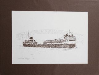 Henry Ford II Freighter Great Lakes Orig Litho Matted