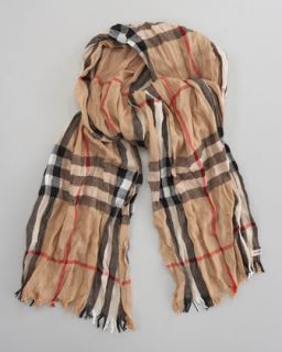 Burberry Crinkled Check Scarf, Camel   