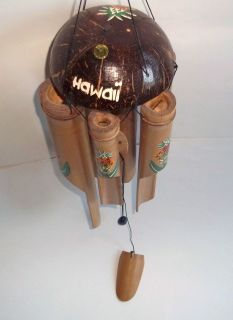 Bamboo Hawaii Wind Chimes Half Coconut Top Decorated with Pineapples