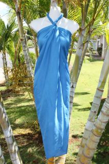 Sarong Solid Blue Hawaiian Luau Cruise Pareo Wrap Dress