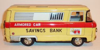 HAYASHI Japanese Tin Litho Friction 1960s ARMORED CAR SAVINGS BANK VAN