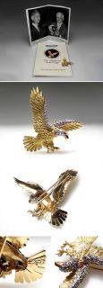 The American Bald Eagle Herbert Rosenthal Diamond Ruby Brooch 18K Gold