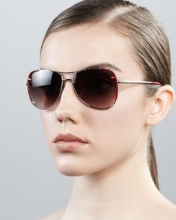 Zucca Trim Aviator Sunglasses, Silvertone/Red