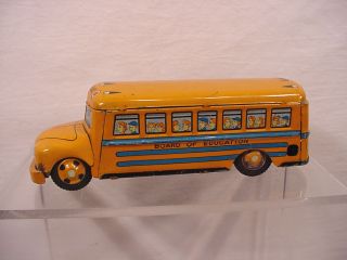 Vintage Tin Toy Friction School Bus Line Mar Japan Side Louis Marx Co