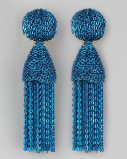 Y18ML Oscar de la Renta Short Chain Tassel Earrings, Blue