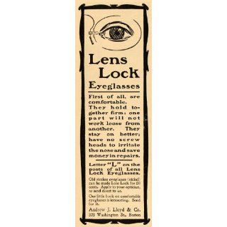 1901 Vintage Ad Lens Lock Eyeglasses Andrew J. Lloyd Co