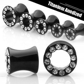 316L Black Titanium Plated Hollow Double Flare Plugs with Clear