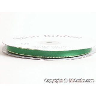 Satin Ribbon Lurex Edge 1/4 inch 50 Yards, Emerald with