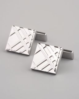 Burberry Embossed Check Cuff Links, Silver   