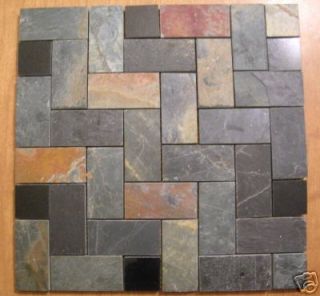 Mixed Slate and Granite Herringbone Stone Tile Mosaic