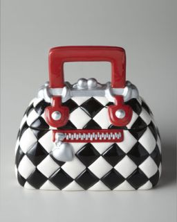 H6BAD Black and White Check Purse Cookie Jar