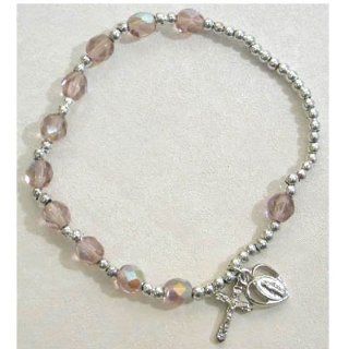 Adult Womens Stretch Rosary Bracelet Birthstone Amethyst