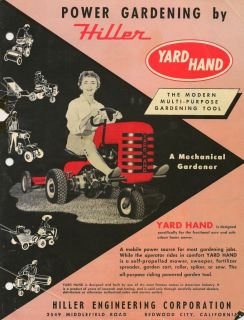 HILLER YARD HAND TRACTOR OPERATING INSTRUCTIONS, PARTS MANUAL,1953 ADV