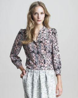See by Chloe Printed Silk Button Front Shirt   