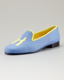 Hadleighs Embroidered H Gentlemen Linen Loafer, Chambray Blue