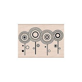 Spiral Flowers in a Row Wood Mounted Rubber Stamp (E4745