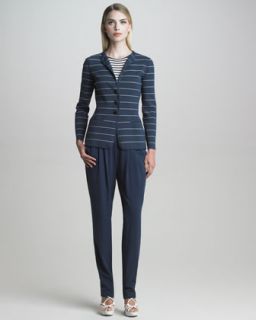  cap sleeve striped knit top tapered silk pants $ 395 1595 pre order