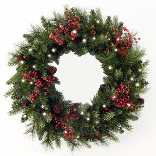 Cordless LED Pre lit Cone & Berry Christmas Wreath: Home