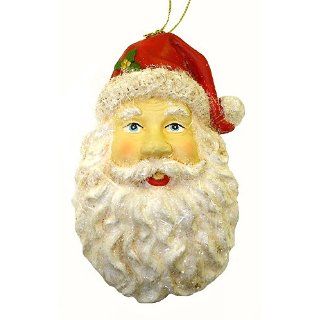 Glittered Jolly Santa Claus Face Christmas Ornament: Home
