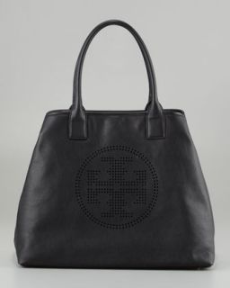 V19NV Tory Burch Perforated Logo Leather Tote Bag, Black