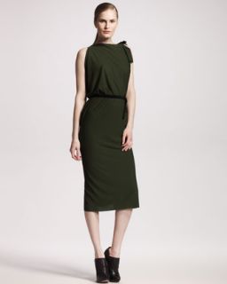 Pitt Asymmetric Shoulder Dress, Pine Green