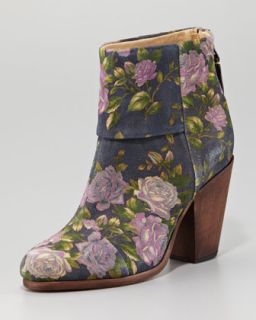 S9677 Rag & Bone Newbury Floral Suede Ankle Boot, Navy
