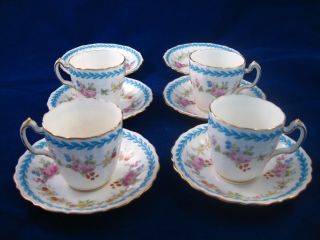 Antique Minton Demi Cups Saucers set of 4 for Caldwell & Co