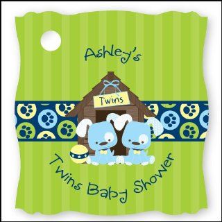 Twin Boy Puppy Dogs   20 Personalized Baby Shower Die Cut