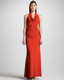  gown available in new coral $ 440 00 nicole miller drape neck jersey