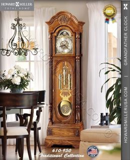 610950 Howard Miller 86H Oak Grandfather Floor Clock Triple Chime