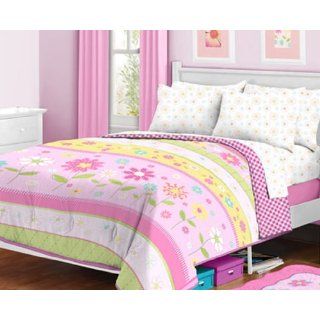 Pink, Yellow & Green Daisy Flowers Girls Twin Comforter
