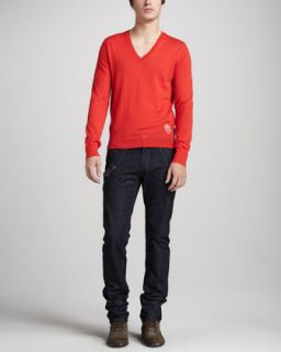 Alexander McQueen Cashmere V Neck Sweater & Dark Harness Jeans