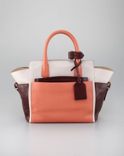 Atlantique Mini Tote Bag, Coral/Cream/Brown