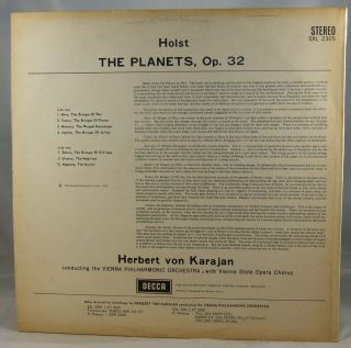 1962 Decca SXL 2305. Holst The Planets. Herbert von Karajan and the