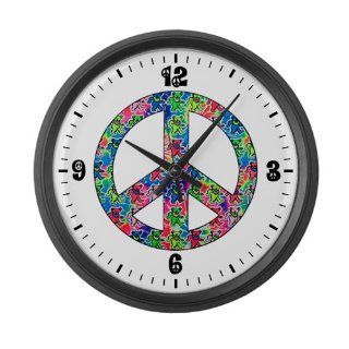 Large Wall Clock Tye Dye Peace Symbol Physchedelic Teddy